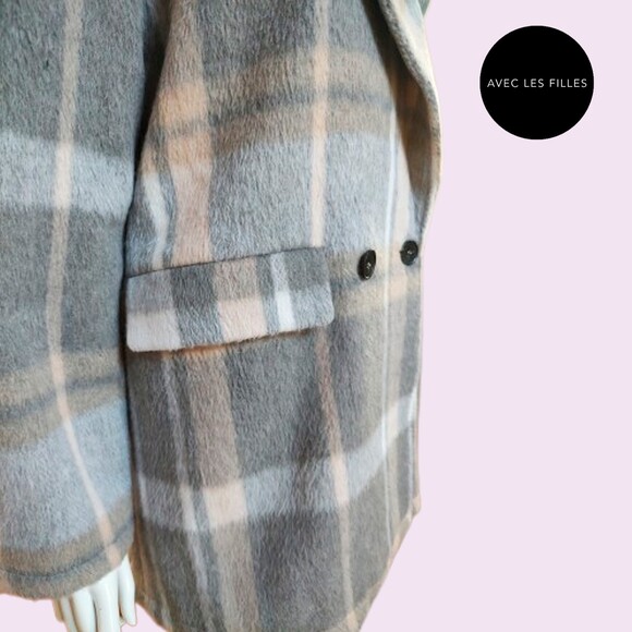 AVEC LES FILLES NEW Plaid Double Breast Flap Pockets Peacoat L - Picture 7 of 11